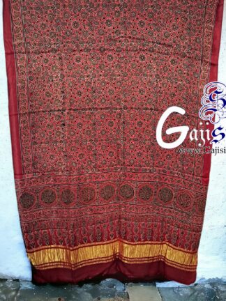 Red Ajrak Dupatta HandBlock Gaji Silk
