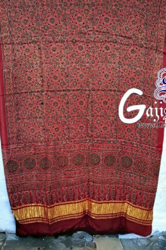 Red Ajrak Dupatta HandBlock Gaji Silk