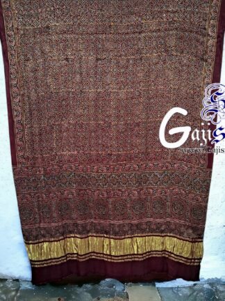 Marron Ajrak Dupatta HandBlock Gaji Silk