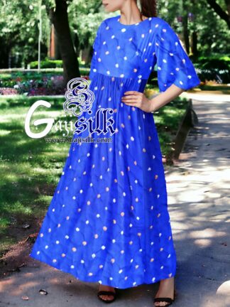 Royal Blue Designer Bandhani Anarkali Dress In Pure Silk