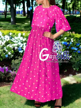 Rani Pink Designer Bandhani Anarkali Dress In Pure Silk