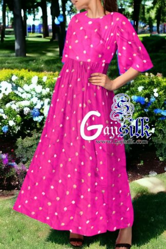 Rani Pink Designer Bandhani Anarkali Dress In Pure Silk