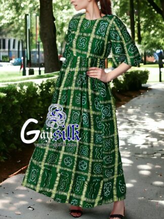 Green Designer Gharchola Bandhani Anarkali Dress In Pure Silk