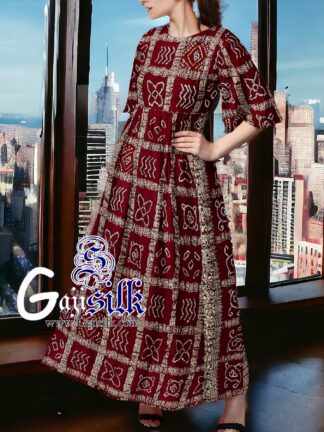 Marron Designer Gharchola Bandhani Anarkali Dress In Pure Silk