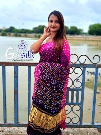 Ombre Magenta Designer Bandhani Saree Pure Gaji Silk