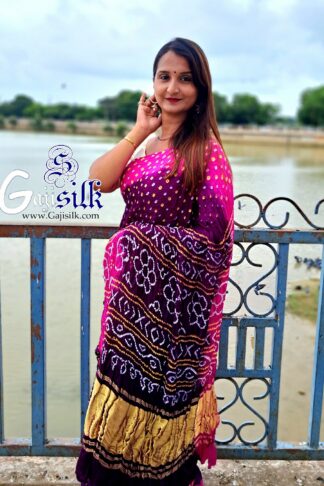 Ombre Magenta Designer Bandhani Saree Pure Gaji Silk