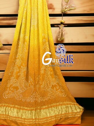 Yellow Mustured Peacock Bandhani Pure GajiSilk Dupatta