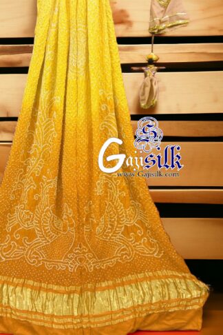 Yellow Mustured Peacock Bandhani Pure GajiSilk Dupatta