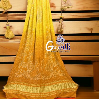 Yellow Mustured Peacock Bandhani Pure GajiSilk Dupatta