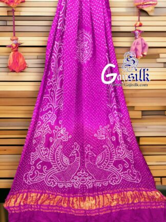 Magenta Peacock Bandhani Pure GajiSilk Dupatta