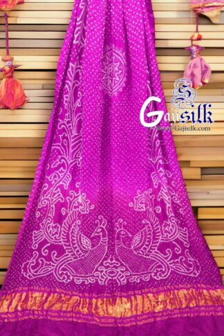 Magenta Peacock Bandhani Pure GajiSilk Dupatta