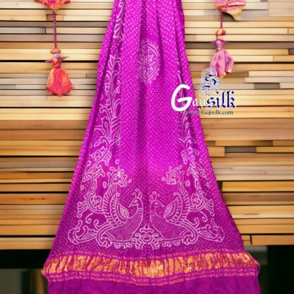 Magenta Peacock Bandhani Pure GajiSilk Dupatta