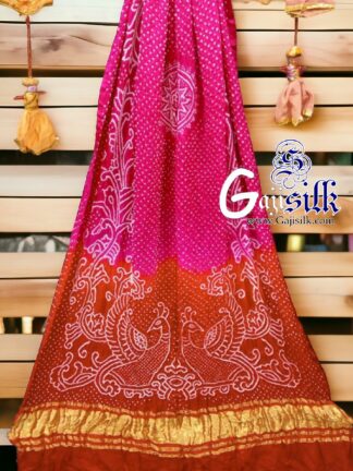 Rani Rust Peacock Bandhani Pure GajiSilk Dupatta