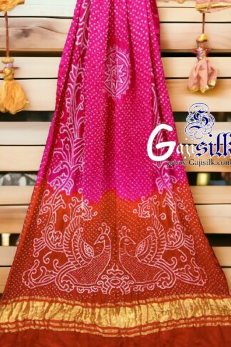 Rani Rust Peacock Bandhani Pure GajiSilk Dupatta