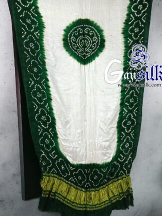 Green White Bandhani Panetar Dupatta GajiSilk