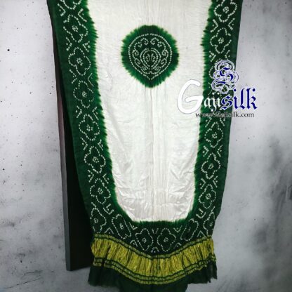 Green White Bandhani Panetar Dupatta GajiSilk