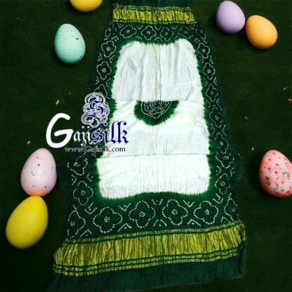 Green White Bandhani Panetar Dupatta GajiSilk - Image 3