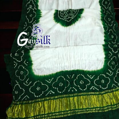 Green White Bandhani Panetar Dupatta GajiSilk - Image 5