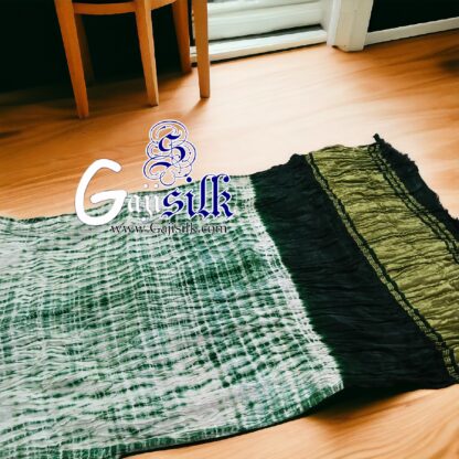 Green Shibori Saree Tie Dye Handmade Gaji Silk - Image 3