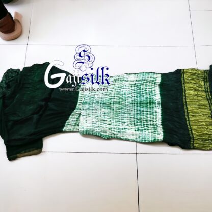 Green Shibori Saree Tie Dye Handmade Gaji Silk - Image 4