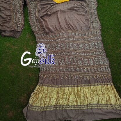 Chickoo Mango Panetar Shikari Saree Bandhani Pure Gaji Silk - Image 2