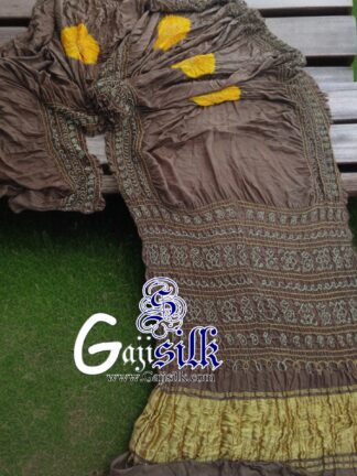 Chickoo Mango Panetar Shikari Saree Bandhani Pure Gaji Silk