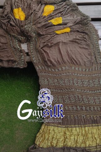 Chickoo Mango Panetar Shikari Saree Bandhani Pure Gaji Silk