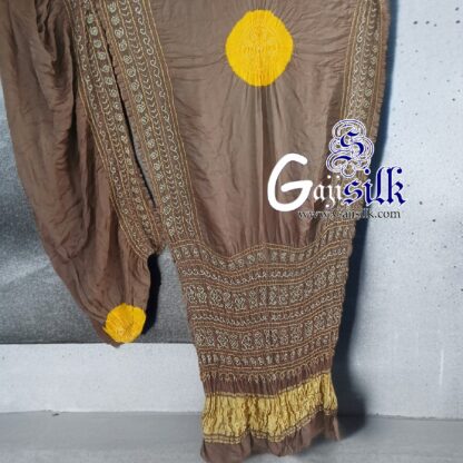 Chickoo Mango Panetar Shikari Saree Bandhani Pure Gaji Silk - Image 7