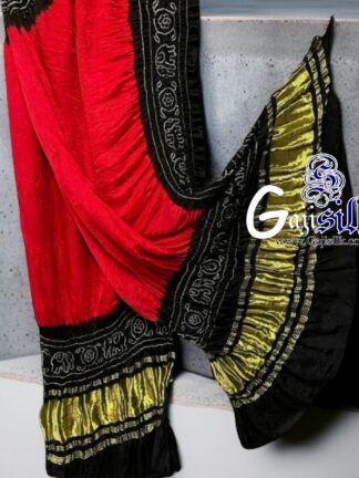 Red Black Bandhani Gada Boder Dupatta Panetar Pure GajiSilk
