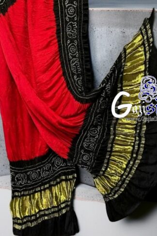 Red Black Bandhani Gada Boder Dupatta Panetar Pure GajiSilk
