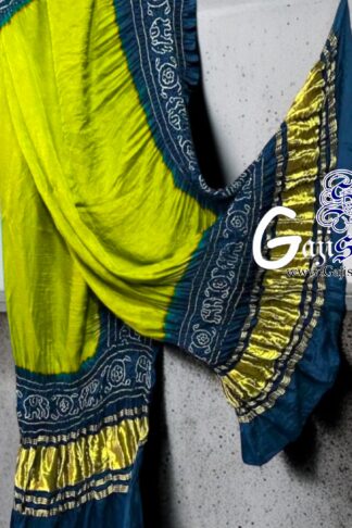 Chatni T Blue Bandhani Gada Boder Dupatta Panetar Pure GajiSilk
