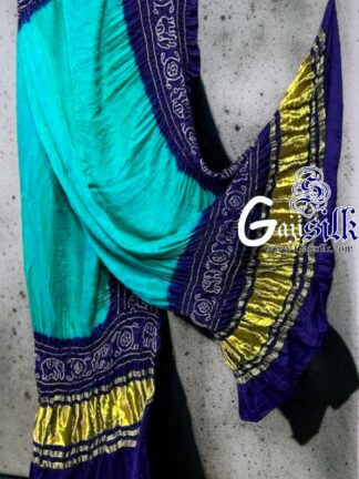 Aqua Navy Bandhani Gada Boder Dupatta Panetar Pure GajiSilk