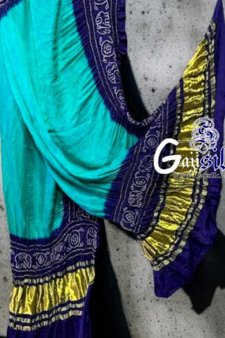 Aqua Navy Bandhani Gada Boder Dupatta Panetar Pure GajiSilk