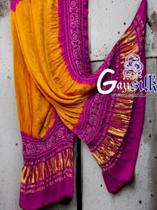 Magenta Mango Bandhani Gada Boder Dupatta Panetar Pure GajiSilk