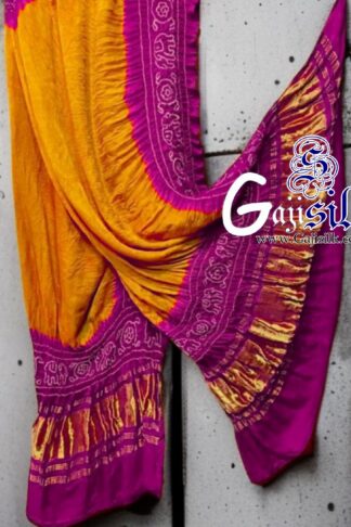 Magenta Mango Bandhani Gada Boder Dupatta Panetar Pure GajiSilk