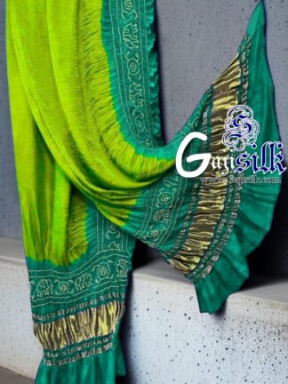 Parrot Rama Bandhani Gada Boder Dupatta Panetar Pure GajiSilk