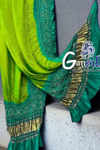 Parrot Rama Bandhani Gada Boder Dupatta Panetar Pure GajiSilk