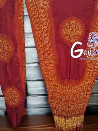 Rust Red Panetar Shikari Saree Bandhani Pure Gaji Silk