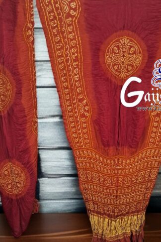 Rust Red Panetar Shikari Saree Bandhani Pure Gaji Silk