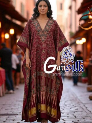 Marron Ajrak Kaftan Gaji Silk Arfat Khatri Designer