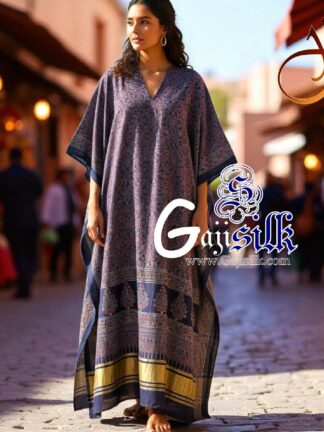Blue Ajrak Kaftan Gaji Silk Arfat Khatri Designer