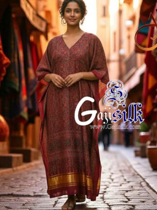 Red Ajrak Kaftan Gaji Silk Arfat Khatri Designer