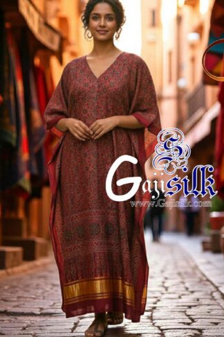 Red Ajrak Kaftan Gaji Silk Arfat Khatri Designer