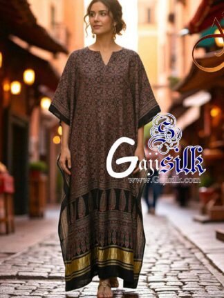 Black Ajrak Kaftan Gaji Silk Arfat Khatri Designer
