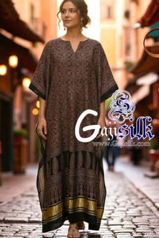 Black Ajrak Kaftan Gaji Silk Arfat Khatri Designer