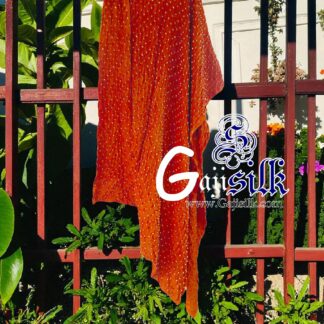 Orange Dark Dots Rai Dani Bandhani Dupatta Pure GajiSilk