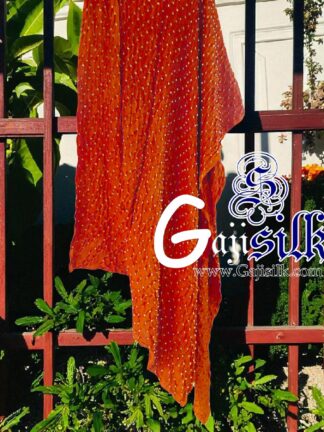 Orange Dark Dots Rai Dani Bandhani Dupatta Pure GajiSilk