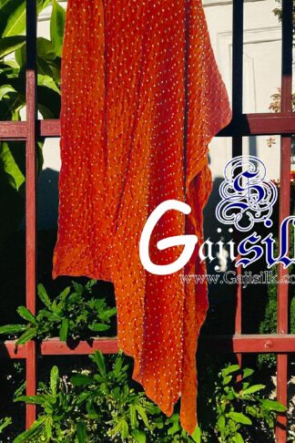 Orange Dark Dots Rai Dani Bandhani Dupatta Pure GajiSilk