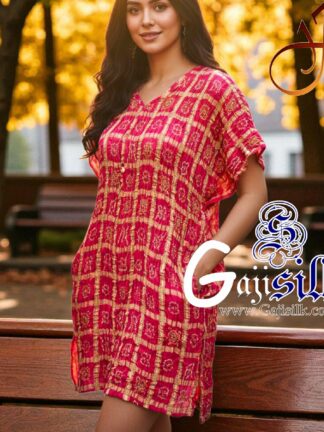 Pink Bandhani Gharchola Kaftan Pure Gaji Silk Arfat Khatri Designer