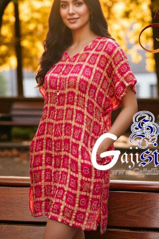 Pink Bandhani Gharchola Kaftan Pure Gaji Silk Arfat Khatri Designer